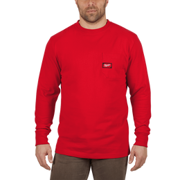 Heavy Duty Pocket Tee Long Sleeve Red