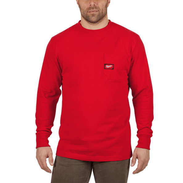 Heavy Duty Pocket Tee Long Sleeve Red, , hi-res