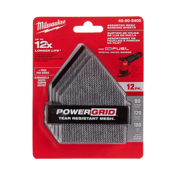 Pentagon Assorted Grit Set POWERGRID™ H&L Mesh sanding sheets 12PK + Pad Saver, , hi-res