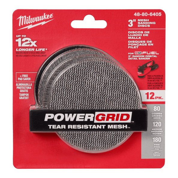 75mm (3") Assorted Grit Set POWERGRID™ H&L Mesh Sanding Discs 12PK + Pad Saver, , hi-res