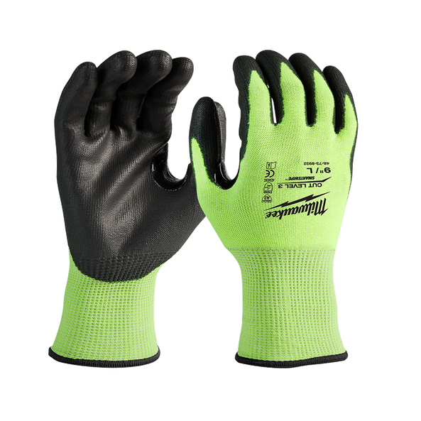 Hi-Vis Cut 3(C) PU Dipped Gloves - L, , hi-res