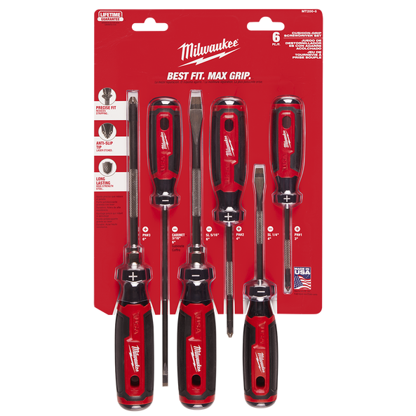 USA Made Cushion Grip Screwdriver Set 6pc, , hi-res