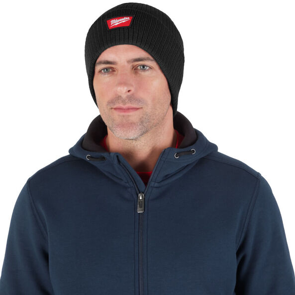 Rib-Knit Cuffed Beanie Black, Black, hi-res
