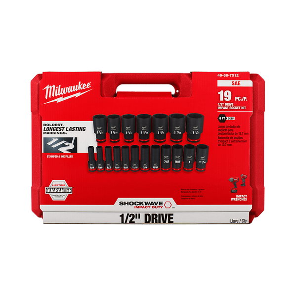 SHOCKWAVE™ 1/2" Drive 19PC SAE Deep 6 Point Impact Socket Set, , hi-res