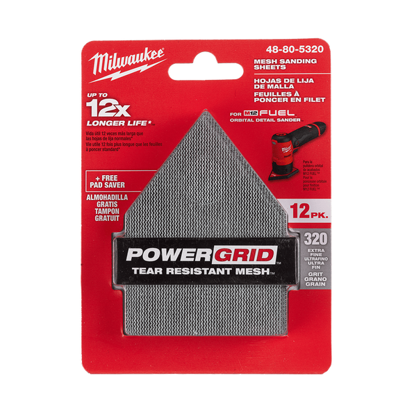 Pentagon 320 Grit POWERGRID™ H&L Mesh sanding sheets 12PK + Pad Saver, , hi-res