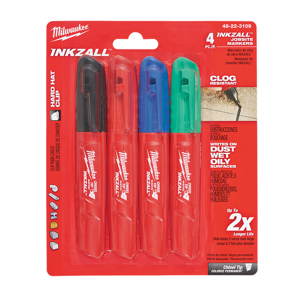 INKZALL™ Chisel Tip Coloured Markers (4 Pk)