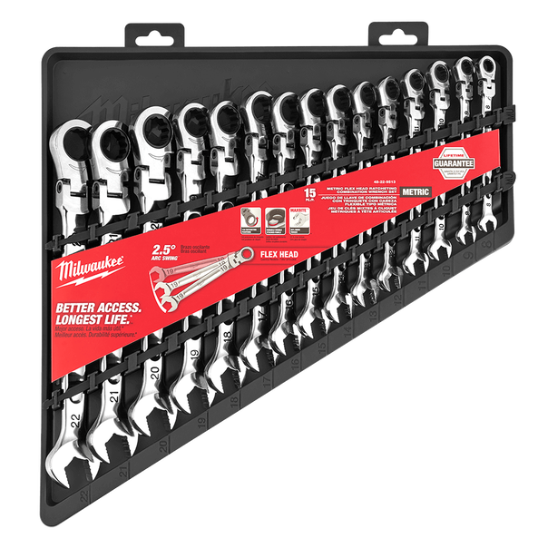 15pc Flex Head Ratcheting Combination Wrench Set – Metric, , hi-res