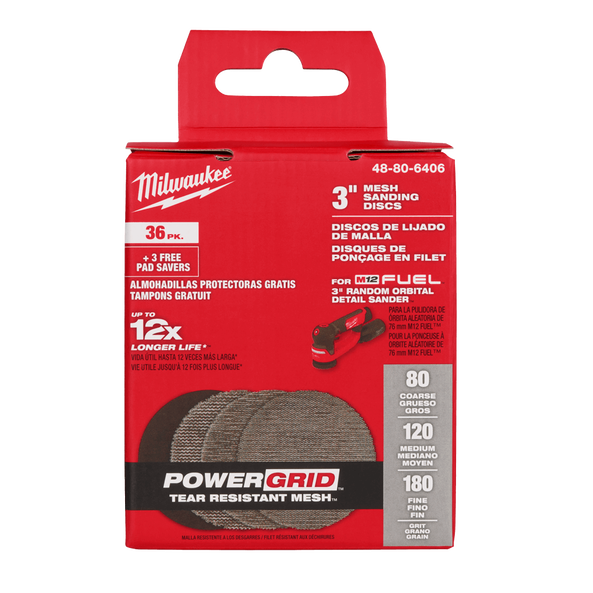 75mm (3") Assorted Grit Set POWERGRID™ H&L Mesh Sanding Discs 36PK + 3 Pad Saver, , hi-res