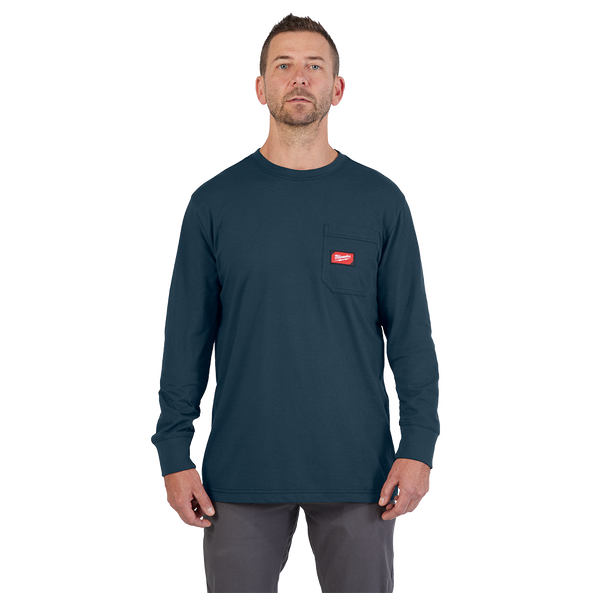 GRIDIRON Pocket Tee Long Sleeve Blue - S, Blue, hi-res