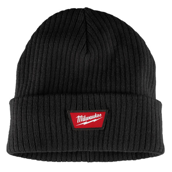 Rib-Knit Cuffed Beanie Black, Black, hi-res