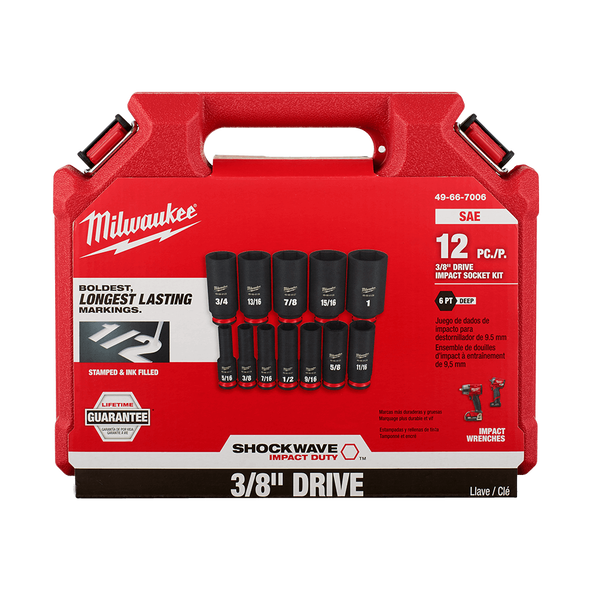 SHOCKWAVE™ 3/8" Drive 12PC SAE Deep 6 Point Impact Socket Set, , hi-res