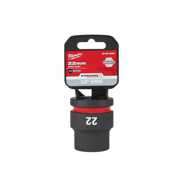 SHOCKWAVE™ 3/4" Drive 22mm Standard 6 Point Impact Socket, , hi-res