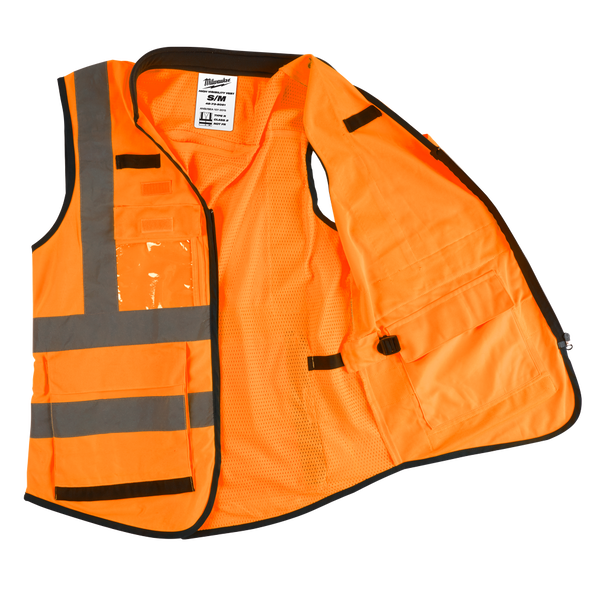 Premium High Visibility Orange Safety Vest - S/M, Orange, hi-res