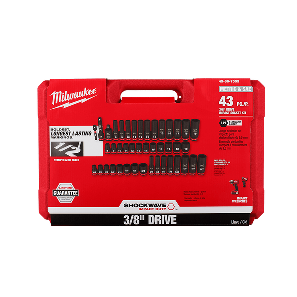 SHOCKWAVE™ 3/8" Drive 43PC SAE & Metric 6 Point Impact Socket Set, , hi-res