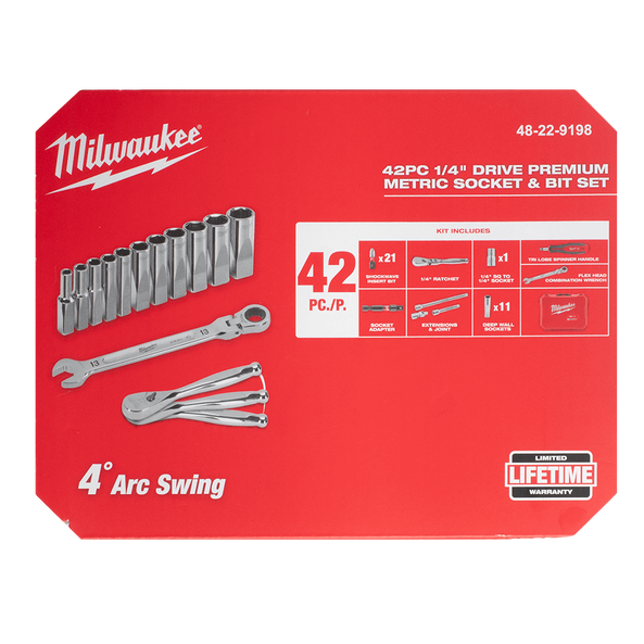 1/4" Drive 42pc Premium Metric Socket, Bit & Wrench Set, , hi-res