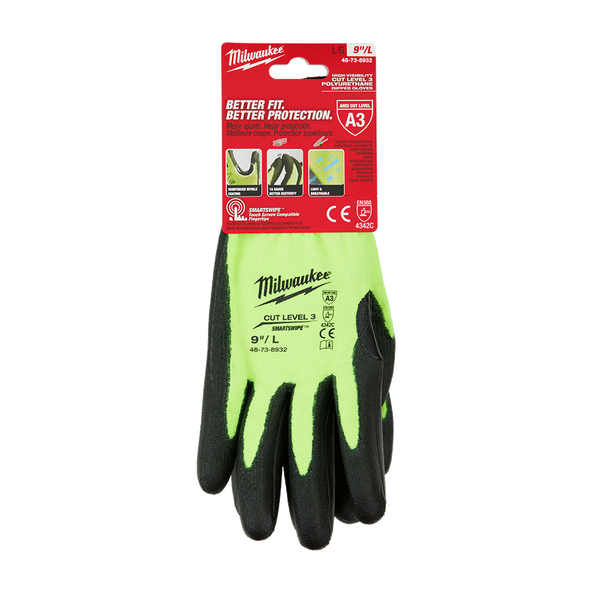 Hi-Vis Cut 3(C) PU Dipped Gloves - L, , hi-res