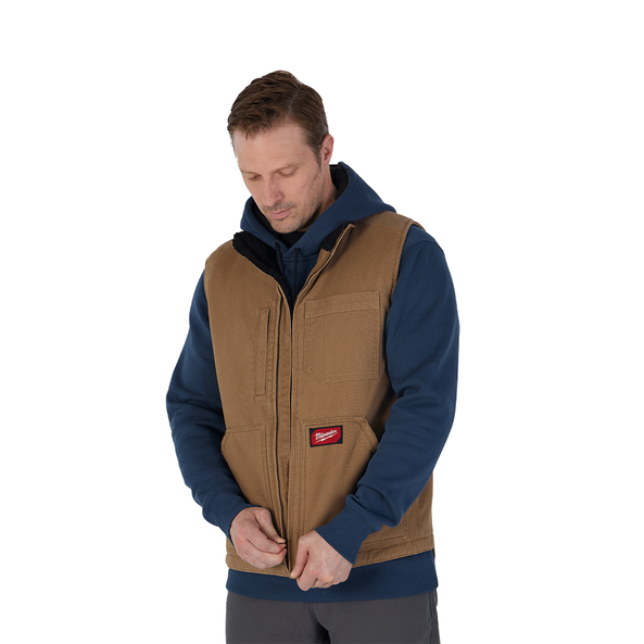 GRIDIRON Sherpa Lined Vest Brown - S, Brown, hi-res