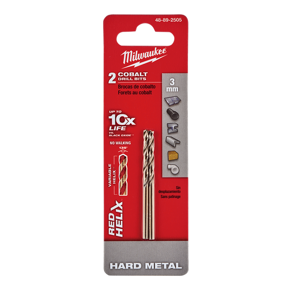 Red Helix™ Cobalt Drill Bit 3mm 2Pk
