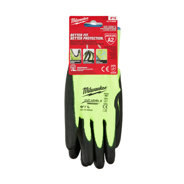 Hi-Vis Cut 2(B) PU Dipped Gloves, , hi-res