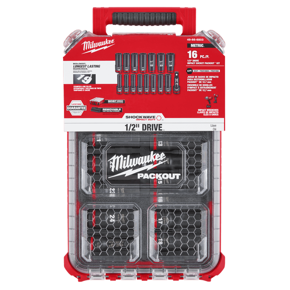 SHOCKWAVE™ 1/2" Drive 16 PCE Metric Deep Impact Socket PACKOUT™ Set, , hi-res