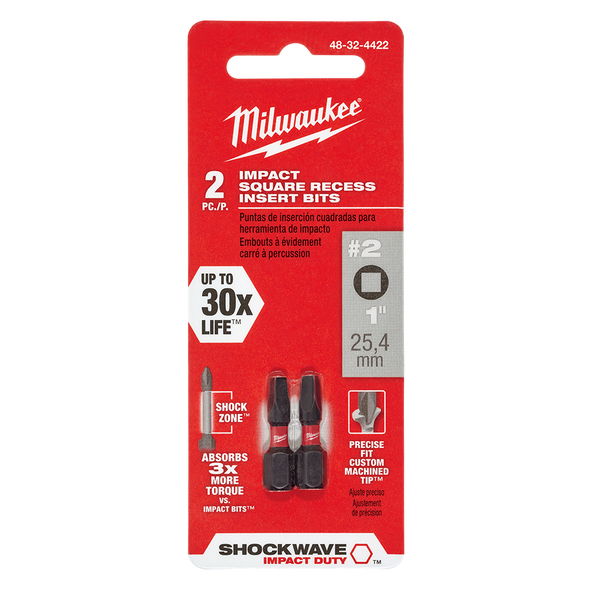 SHOCKWAVE™ Insert Bit Square Recess #2 2Pk