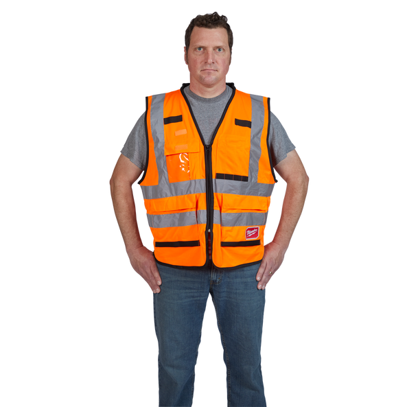 Premium High Visibility Orange Safety Vest - S/M, Orange, hi-res