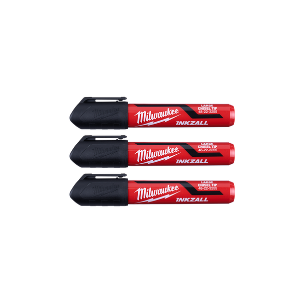 INKZALL™ 3PC Large Chisel Tip Black Marker, , hi-res
