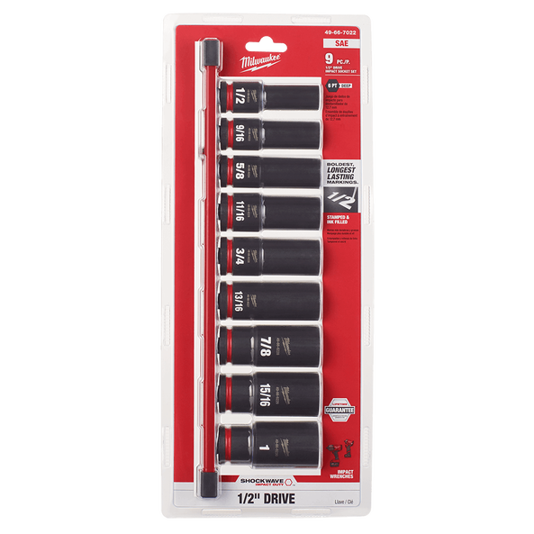 SHOCKWAVE™ 1/2" Drive 9PC SAE Deep 6 Point Impact Socket Rail Set, , hi-res