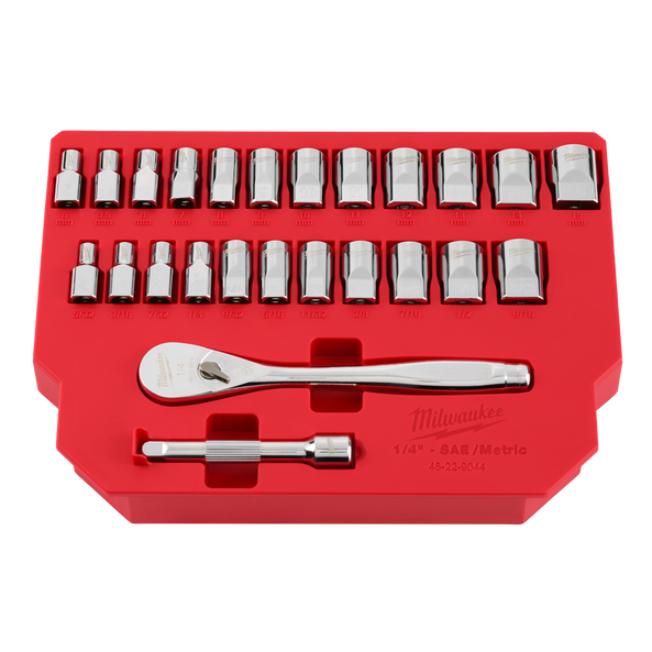 1/4" Drive 25pc Ratchet and Socket Set - SAE & Metric, , hi-res