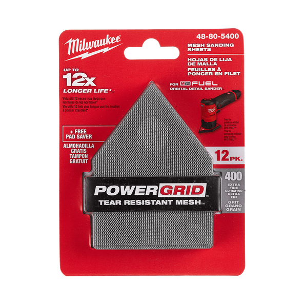 Pentagon 400 Grit POWERGRID™ H&L Mesh sanding sheets 12PK + Pad Saver, , hi-res