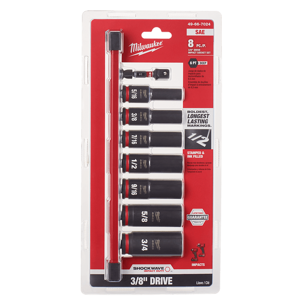 SHOCKWAVE™ 3/8" Drive 8PC SAE Deep 6 Point Impact Socket Set, , hi-res