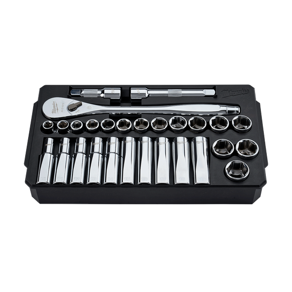 1/2" Drive 28PC Metric Socket Wrench Set, , hi-res