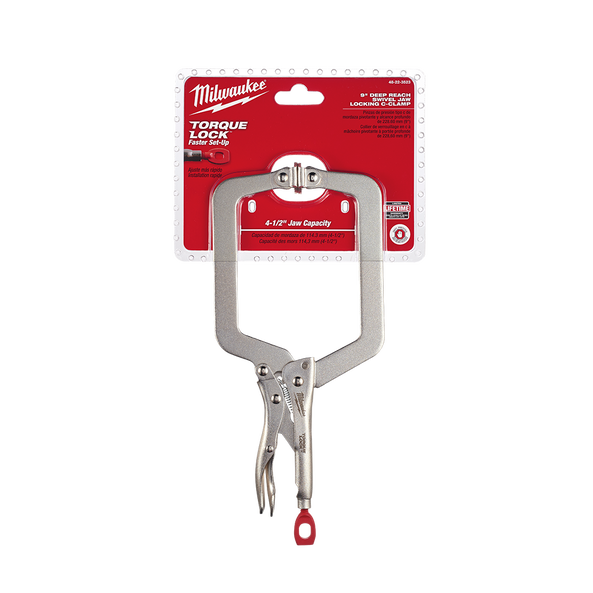 228mm (9") Torque Lock™ Deep Reach C-Clamp Locking Pliers Swivel Jaw