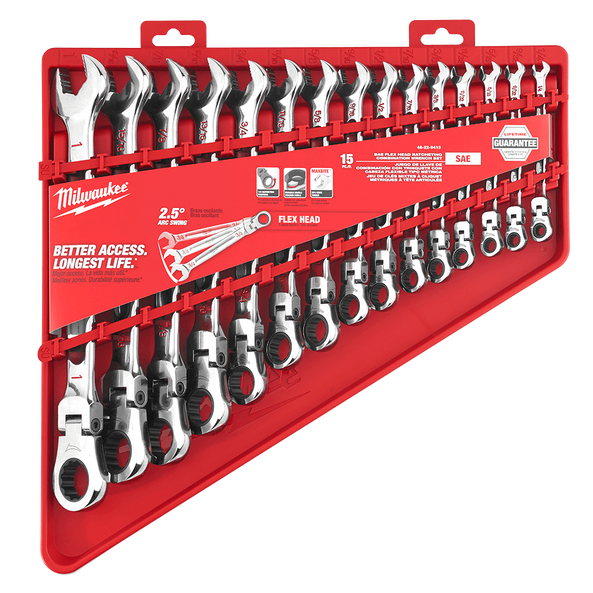 15pc Flex Head Ratcheting Combination Wrench Set – SAE, , hi-res