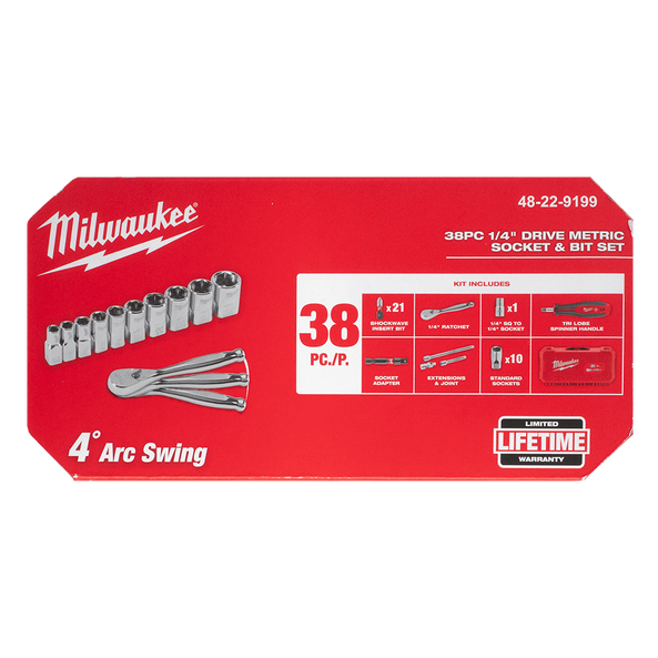 1/4" Drive 38pc Metric Socket & Bit Set, , hi-res
