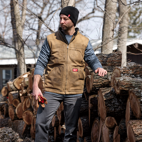GRIDIRON Sherpa Lined Vest Brown - S, Brown, hi-res
