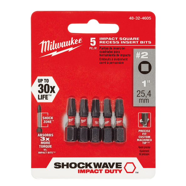 SHOCKWAVE™ Insert Bit Square Recess #2 5Pk