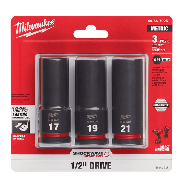 SHOCKWAVE™ 1/2" Drive 3PC Metric Deep 6 Point Impact Socket Set, , hi-res