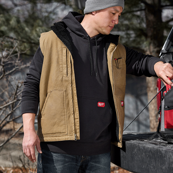 GRIDIRON Sherpa Lined Vest Brown - S, Brown, hi-res