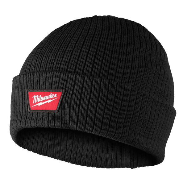 Rib-Knit Cuffed Beanie Black, Black, hi-res