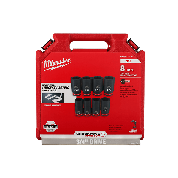 SHOCKWAVE™ 3/4" Drive 8PC SAE Deep 6 Point Impact Socket Set, , hi-res
