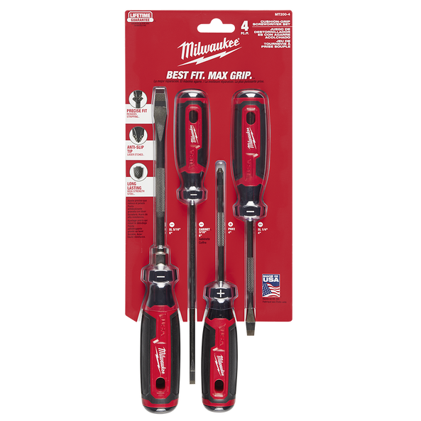 USA Made Cushion Grip Screwdriver Set 4pc, , hi-res