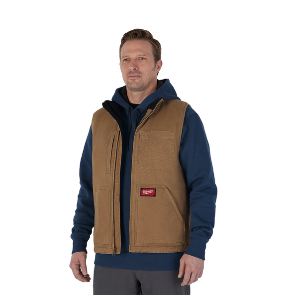 GRIDIRON Sherpa Lined Vest Brown - S, Brown, hi-res