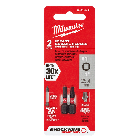 SHOCKWAVE™ Insert Bit Square Recess #1 2Pk