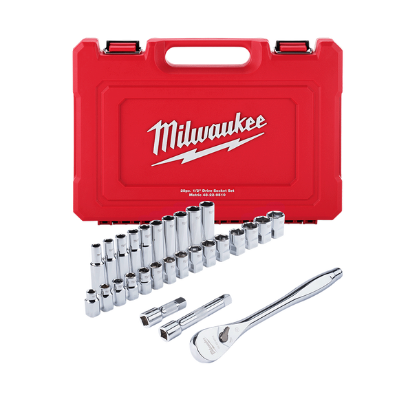 1/2" Drive 28PC Metric Socket Wrench Set, , hi-res