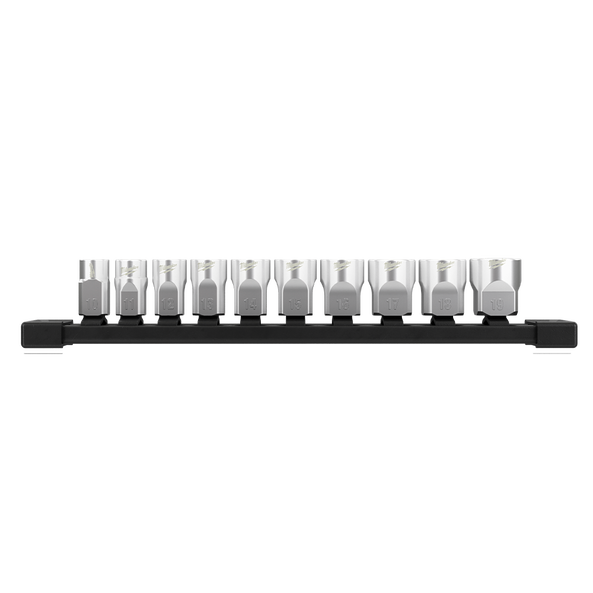 3/8" Drive 10 Piece Standard Metric Socket Set with Storage Rail, , hi-res