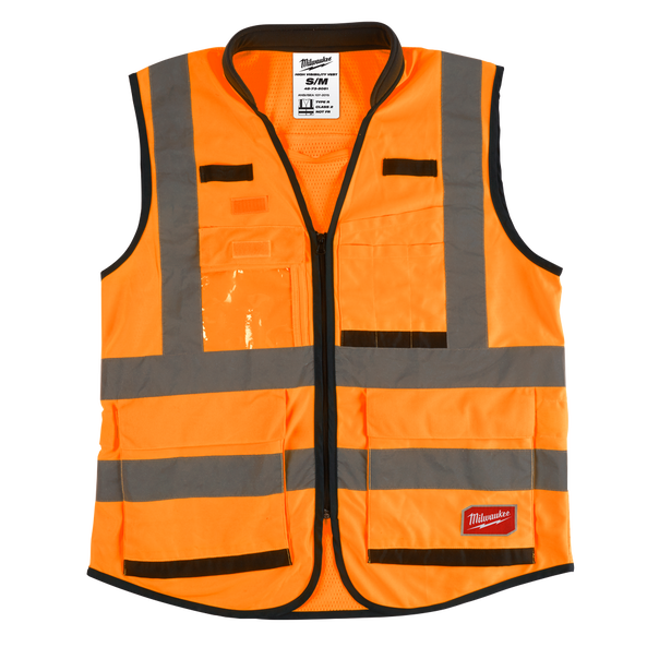 Premium High Visibility Orange Safety Vest - S/M, Orange, hi-res