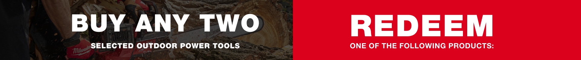BUY any two selected outdoor power tools and REDEEM one of the following products