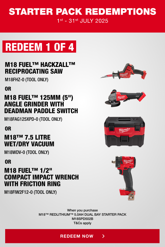 Milwaukee Starter Pack Redemptions - 1st July - 31st July 2025